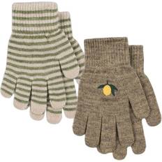 Beige Vanter Børnetøj Konges Sløjd Filla 2 Pack Filla Gloves - Lemon/Stripe