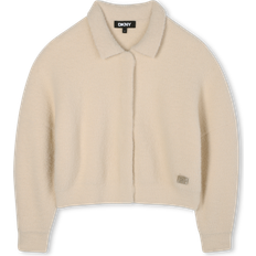 Beige Cardigans DKNY Fluffy Knit Cardigan With Collar - Beige