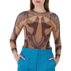 Burberry Women Bodysuits Burberry Ladies Mermaid Tail-Print Tulle Long Sleeve Bodysuit - Blue