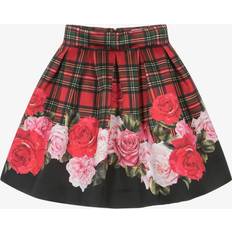 Checkered Skirts Children's Clothing Monnalisa Girls Tartan Rose Print Satin Skirt - Red