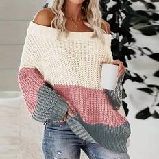 Off-Shoulder Jumpers Shein Oversized Sexy Off The Shoulder Sweaters Dressy - Color Block