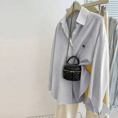 Drop Shoulder Vertical Striped Long Sleeve Shirt - For Women