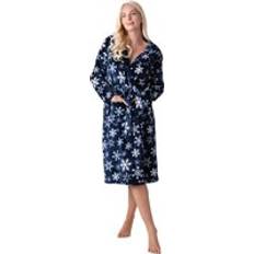 Camille Robes Camille Fleece Hooded Calf Length Bathrobe - Blue