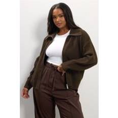 Brown - Women Cardigans Yours Bomber Knitted Collared Bomber Cardigan - Brown