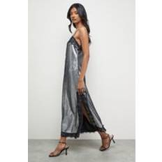 Midi Dresses - Sequins Warehouse Sequin Lace Trim Square Neck Midi Slip Dress - Metallic