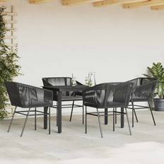 Justerbare ryglæn - Polyrattan Havemøbelsæt vidaXL 5 Dele Spisebordssæt Til Haven Med Hynder Polyrattan Glas Sort Havemøbelsæt, 1 borde inkl. 2 stole