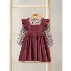 Mamas & Papas Baby Girls 2 Piece Velvet Dress Floral Bodysuit Set Pink