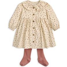 Baby Girls 2 Piece Ditsy Rose Cord Dress Tights Set Cream