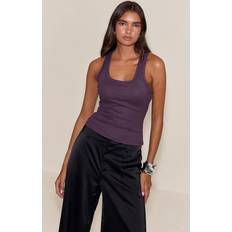 Purple Tank Tops PrettyLittleThing Soft Rib Scoop Neck Vest Top - Purple
