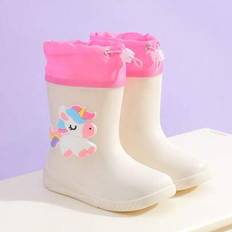 Beige Wellingtons Children's Shoes Shein Mid-Calf Rain Boots Waterproof - Cute Cartoon