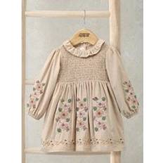 Mamas & Papas Baby Girls Embroidered Cord Dress with Frill Neck Beige