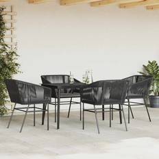 Justerbare ryglæn - Polyrattan Havemøbelsæt vidaXL 5 Dele Spisebordssæt Til Haven Med Hynder Polyrattan Glas Sort Havemøbelsæt, 1 borde inkl. 2 stole