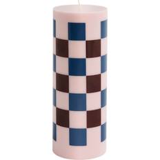 Wax Candles Hay Column Block Large Pink Bordeaux Dark Blue Check Candle