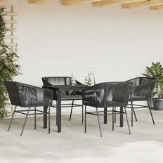 Justerbare ryglæn - Polyrattan Havemøbelsæt vidaXL 5 Dele Spisebordssæt Til Haven Med Hynder Polyrattan Glas Sort Havemøbelsæt, 1 borde inkl. 2 stole