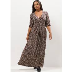 Long Dresses - Short Sleeves Yours Curve Floral Vneck Wrap Maxi Dress - Black