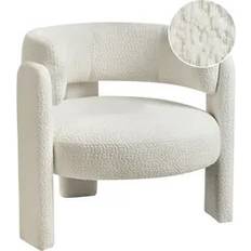 White Armchairs Beliani Burea Chenille Off-White Armchair