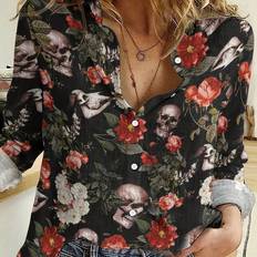 Blommiga - Dam Skjortor Temu Floral Print Long Sleeve Button-up Shirt - Casual