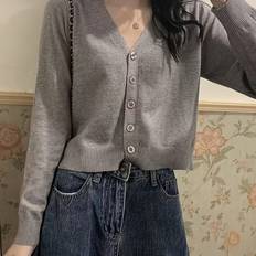 One Size - Women Cardigans Temu Stylish Neck Cardigan Thin Knit Short Jacket