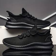 Black Trainers Temu Men's Casual Low-top Lace-up Sneakers - Fabric Lining