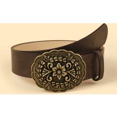 Florals Belts Temu Vintage Bohemian Pu Leather Belt With Ornate Floral Carved - Black