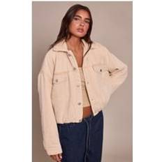 PrettyLittleThing Hem Quilted Cropped Denim Jacket - White