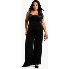 Velvet - Women Jumpsuits & Overalls boohoo Plus Velvet Corset Wide Leg Jumpsuit - Black