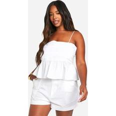 XL Blouses boohoo Plus Cotton Poplin Ruched Top - White