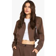 Stripes Jackets boohoo Pinstripe Tailored Bomber Jacket - Brown