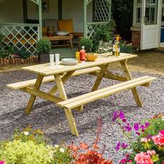 Wood Picnic Tables Rowlinson Traditional 8 Seater Picnic Table 1.8m Brown