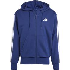 adidas Men Essentials 3-Stripes French Terry Full-Zip Hoodie - Dark Blue/White