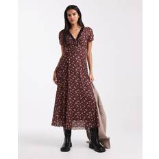 New Look Dresses New Look Lace Trim Mesh Midi Dress - Brown