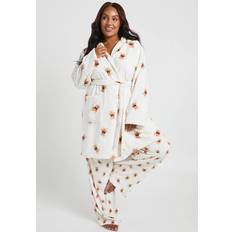Women Robes boohoo Plus Bear Print Short Fluffy Dressing Gown Robe - Beige
