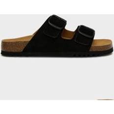 Suede 2 Strap Sandal - Black