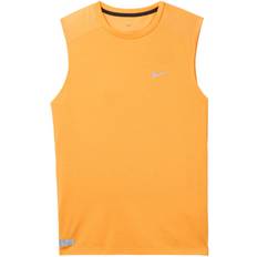 Nike Orange Tank Tops Nike Solid Color Logo Round Neck Training Tank Top - Orange