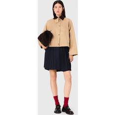 Velvet - Women Outerwear Maje Contrast Collar Trapeze Cotton Blend Jacket - Camel
