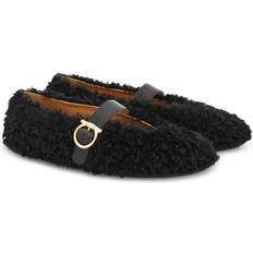 Wool Low Shoes Ferragamo Nena Wool Buckled Flats Ballet - Black