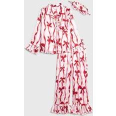 River Island Girls Pink Bow Print Satin Pyjamas Set