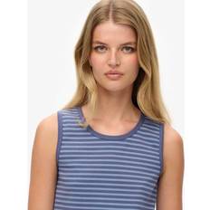 Stripes - Women Tank Tops Superdry Athletic Essentials Jersey Stripe Tank Top - Mariner Navy/Tidal Blue