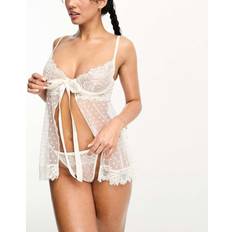 Negligées Ann Summers Bonbon Bridal Lace Dobby Mesh Babydoll Set - White