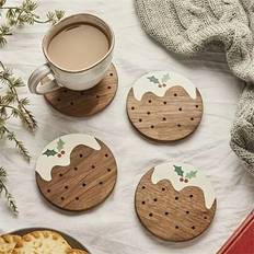 6 Pack Christmas Pudding Wooden Coasters