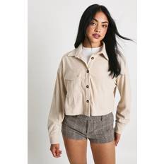 Corduroy - Women Shirts boohoo Corduroy Boxy Longline Crop Shirt - Cream