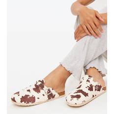 Cow Print Borg Fleece Lined Mule Slippers