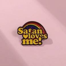 Unisex Brooches Shein Creative Metal Rainbow Satan Loves Me English Brooch - Metal