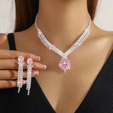 Pink Jewellery Sets Shein Jewelry Necklace Earrings Set Banquet Dress - Fashionable