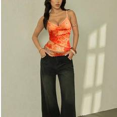 Orange Tank Tops Shein Women Minimalist Fashion Camisole Top Boho Tropical Floral Mesh - Orange