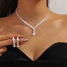 Multicoloured - Women Jewellery Sets Shein Temperament Luxury Sparkling Necklace Earrings Set - For Women