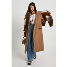 Boohoo Wool Coats boohoo Oversized Double-Breasted Wool Blend Coat - Beige