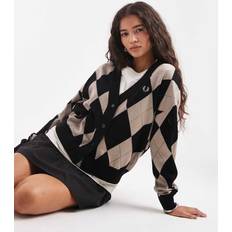 Fred Perry Cardigans Fred Perry Argyle Pointelle Cardigan - Black Beige