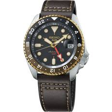 Læder Armbåndsure Seiko 5 Sports Automatisk GMT 43 mm Analog Hardlex Mineralglas