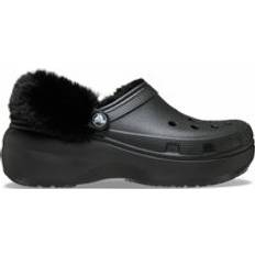 Crocs Classic Platform Fuzz Lined Clogs - Black